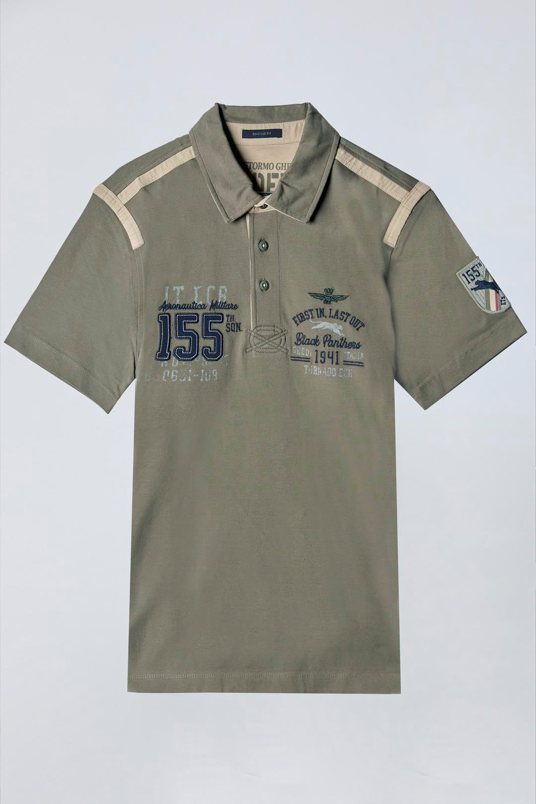 military olive Canvas-Trimmed Embroidered Polo M